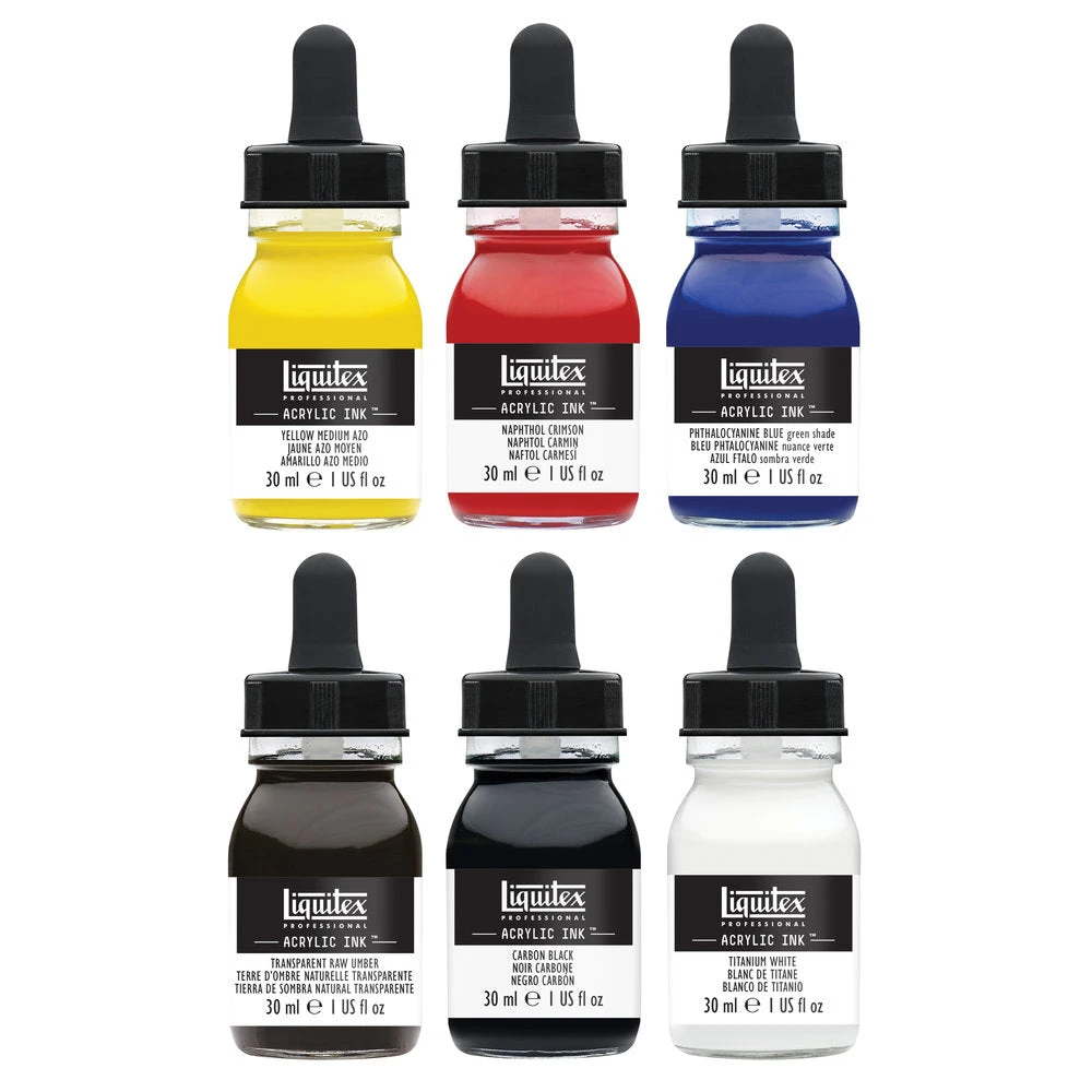 Acrylic Ink Set - 6x30ml - Essentials 2 Acrylic Ink Set - 6x30ml - Essentials - Image 2