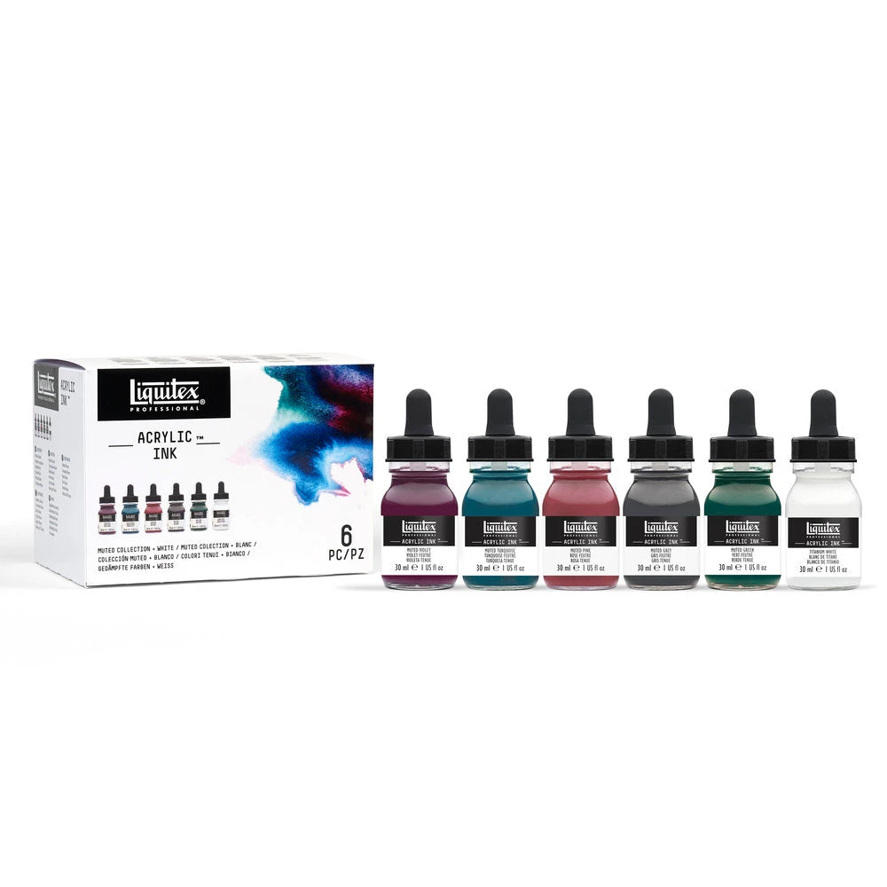 Acrylic Ink Set - 6x30ml - Muted Collection + White 4 Acrylic Ink Set - 6x30ml - Muted Collection + White - Image 4